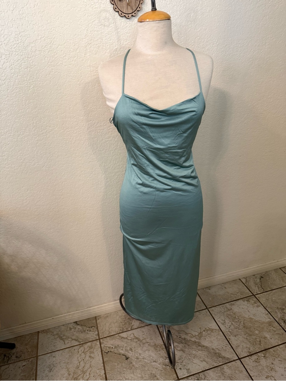 Zara Seafoam Green Spaghetti-Strap Midi Slip Dress